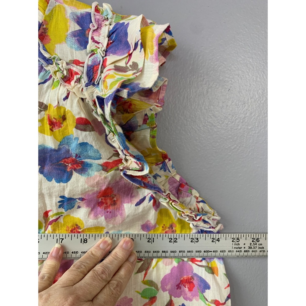 GAP Floral Ruffle Sleeveless‎ Blouse Tie Neck Multicolor Womens L - Picture 6 of 9